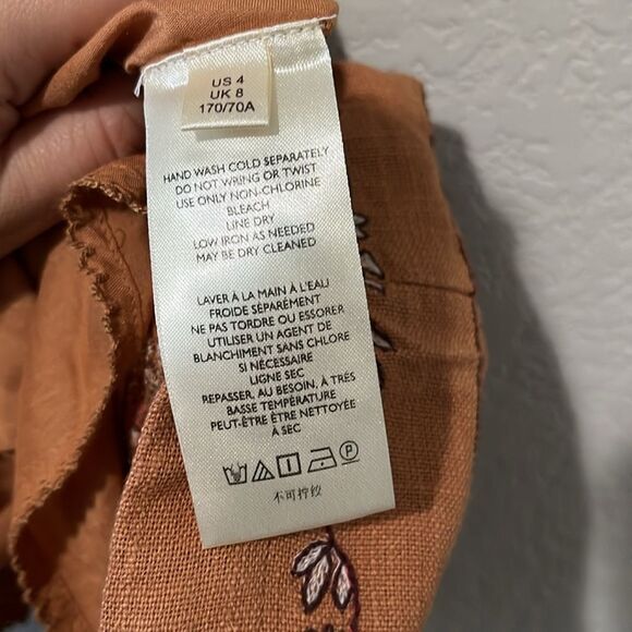 ANTHROPOLOGIE Meghan Embroidered Mini Skirt, Tan/Pink, Size 4 - Picture 9 of 9